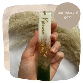 Lesezeichen aus Epoxidharz I Handarbeit I personalisiertes Geschenk mit Namen I Design in Grün und Gold I ArtByJanina