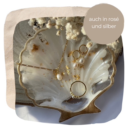 Schmuckschale aus Epoxidharz I Handarbeit I personalisiertes Geschenk I Muschel Design in Weiß und Gold I ArtByJanina